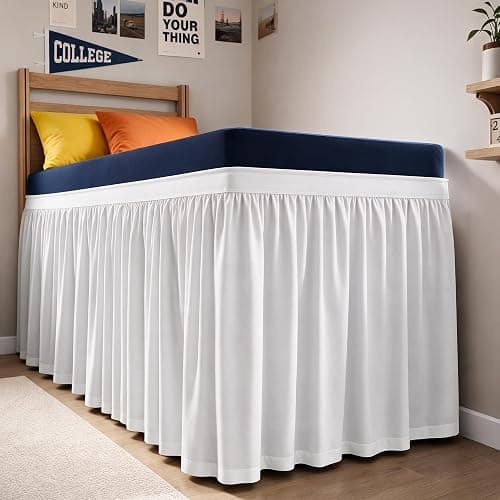 CGK Linens Dorm Room Bed Skirt Twin XL - Dorm Room Essentials - 36" White | Extra Long Dust Ruffled College Bedskirt with Split Corners, Easy Fit Elastic Strap, Adjustable, Fade & Wrinkle Free - Image 1