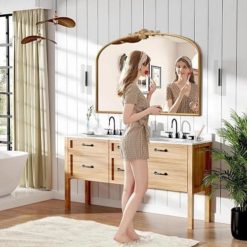 Besdomus Antique Arched Gold Mirror: 40"x30" Large Gleaming Gold Vintage Wall Mounted Mirror - Baroque Traditional Ornate for Fireplace/Bathroom/Living Room - Home Decor for Homemakers thumbnail 3