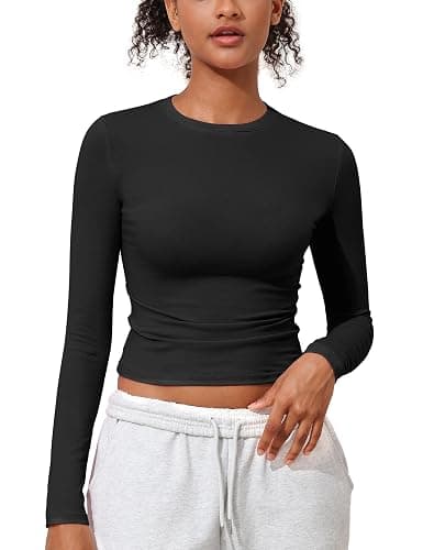 PrettyGuide Women's Cotton Jersey Long Sleeve Shirts Tight Fit Crewneck Crop Tops Basic Fall Going Out Y2K Tops thumbnail 2
