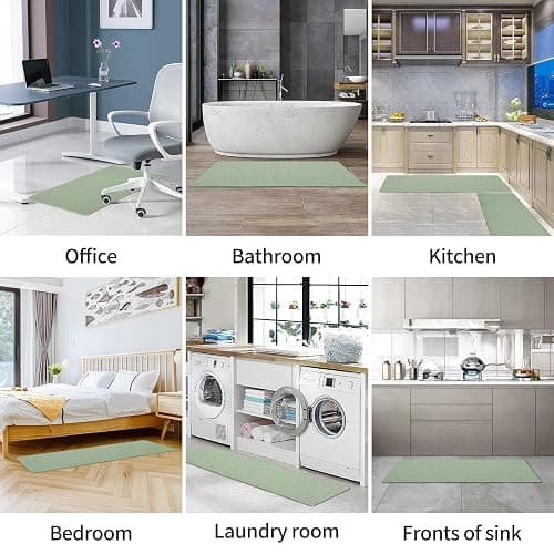 AUTODECO Kitchen Mats and Rugs Set of 2 - Cushioned Anti-Fatigue Kitchen Rug for Floor Washable 17"x29" +17"x59", Light Green thumbnail 6