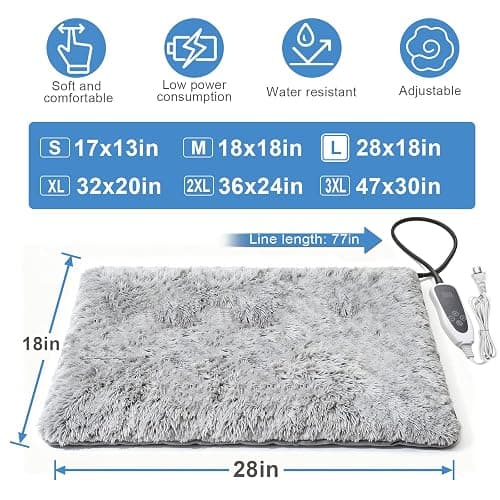 GOLOPET Dog Heating Pad 28x18 in with Smart Thermostat Switch and Power Line Protection Tube,Obtained MET and UL Dual Certification,Waterproof Puppy Heating Pad- Gray thumbnail 2