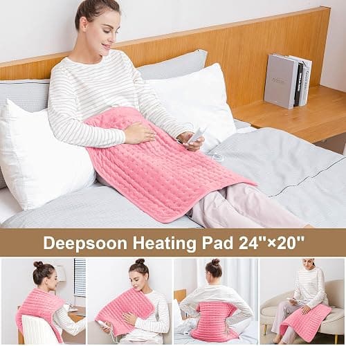 Deepsoon Heating Pad,Electric Heating Pads for Back,Neck,Moist Heating Pad for Abdomen Shoulder Knee Legs,Dry/Moist Heat&Auto Shut Off,Fathers Day Dad Gifts for Men Birthday,BabyPink,24x20 Inch thumbnail 3