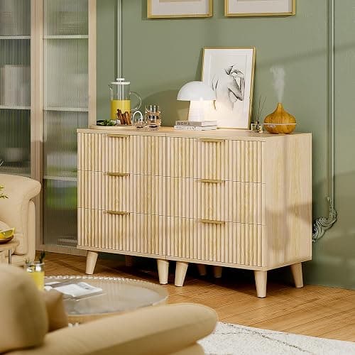 Lulive Wood 3 Drawers Dresser Fluted Night Stand with Charging Station, Storage Nightstand Modern Side Table, Bedside Table for Bedroom, Entryway Natural thumbnail 6
