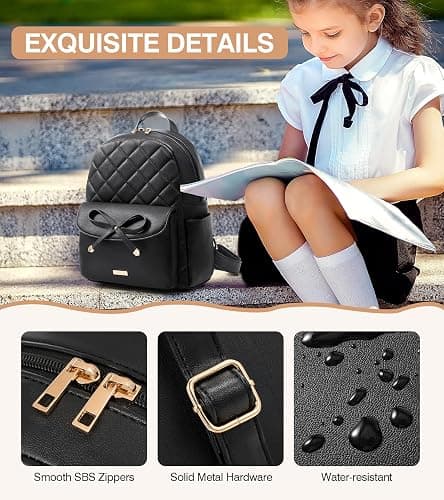 Marvolia Mini Backpack for Women and Girls - Leather Backpack with Cute Bowknot Quilted Small Backpacks for Shopping Travel School - Black thumbnail 5
