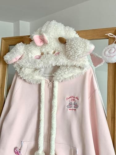 Women Kawaii Zip Up Hoodie Girls Cute Sheep Cartoon Embroidery Harajuku Long Sleeve Hooded Pullover Sweatshirt thumbnail 2