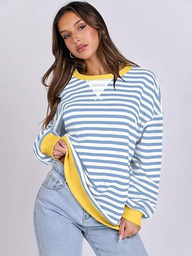 ANRABESS Women Striped Sweatshirts Oversized Crewneck Long Sleeve Shirts Y2K Pullover Top 2025 Fall Outfits Fashion Clothes thumbnail 3
