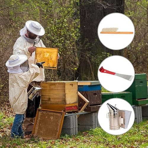 Bee Keeping Starter Kit, Bee Hives Boxes Starter Kit, with Beehive Brush Smoker Scraper Beehive Scraper Tool Frame Lifter Beekeeping Brush Tool Set for Beekeeper Supplies thumbnail 3