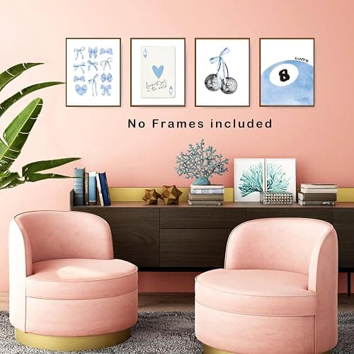 okaxscm Light Blue Coquette Trendy Preppy Wall Art Prints Set of 4, Coquette Preppy Room Decor, Blue Bow Disco 8 Ball Cherry Wall Decor Posters for Girls Bedroom Dorm, 8x10 Unframed - 8x10 - blue-2 thumbnail 5