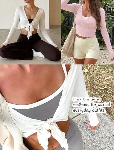 NIASHOT Pilates Outfits for Women Long Sleeve Shirts Wrap Workout Tops | Soft,Lightweight,Summer Tops,Fall Clothes,Yoga,Gym Sets,Shrugs,Crop Tops,Ballet,Tie Front Tops,Fitness Clothing thumbnail 5