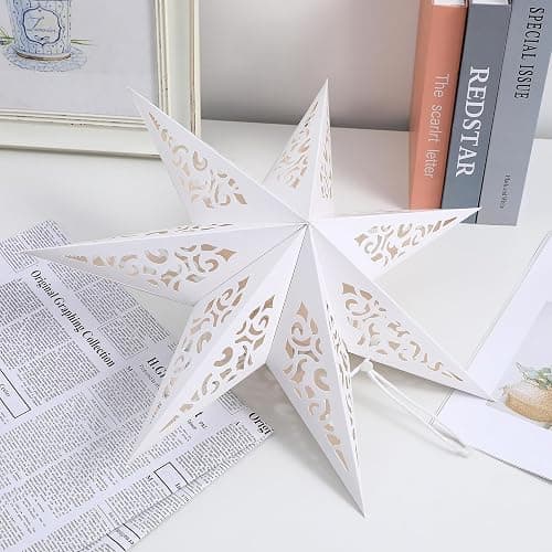 IMIKEYA Christmas Star Paper Lantern: 45cm Star Lamp Shade Paper Lantern Lamp Decorations Hollow out Hanging Lamp Shade for Christmas Wedding New Year Party Decorations (White) thumbnail 8