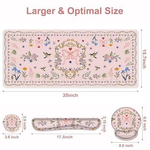 Romantic Pink Floral Mouse Pad, XXL Large Desk Mat Extended Reading Desk pad, 4PCS Non-Slip Rubber Base Computer Big Mousepads for Work, Game, Office, Home Decor Gifts Accessories I Cute Collection thumbnail 3
