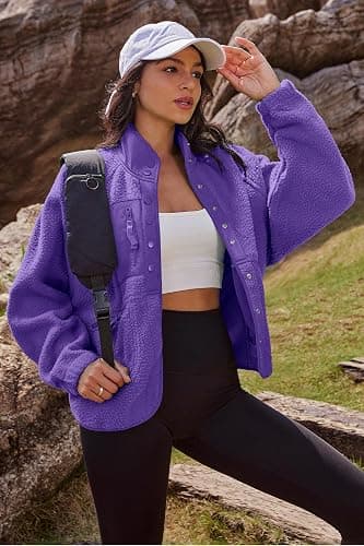 Nirovien Womens Fuzzy Fleece Jacket Button Down Sherpa Coats Casual Winter Warm Outwear with Pockets thumbnail 4