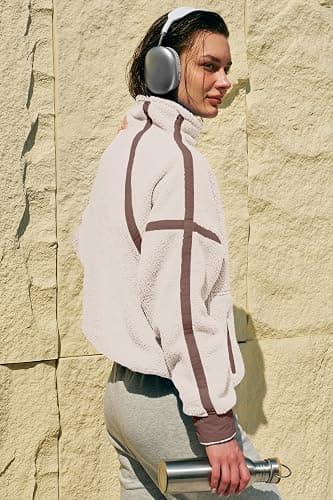 Panadila Womens Half Zip Sherpa Fleece Pullover Soft Oversized Sweatshirt with Pockets Warm Fuzzy Sweater thumbnail 5
