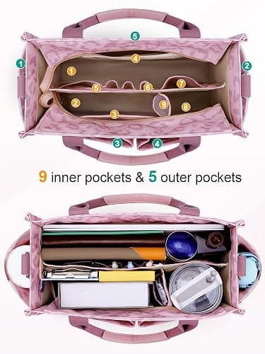 FIORETTO Womens Canvas Tote Bag Purse with Individual Compartment, Zipper Top, Reinforced Bottom & Luggage Sleeve thumbnail 4