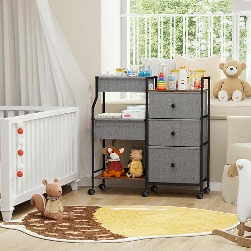 Modanais Baby Diaper Caddy Organizer Cart - 3 Tier Rolling Cart with Dividers and Drawers, Easy To Assemble, Mobile Utility Cart with Wheels for Nursery, Bedroom, Changing Table & Crib thumbnail 7
