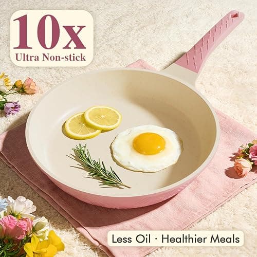 Pots and Pans Set Non Stick, 26PCS Nonstick Cookware Set, Induction Cook Ware, Includes Steamer & Silicone Utensils, Housewarming Gift, Pink Kitchen Cooking Sets w/Frying pan (PFOS, PFOA Free) thumbnail 6