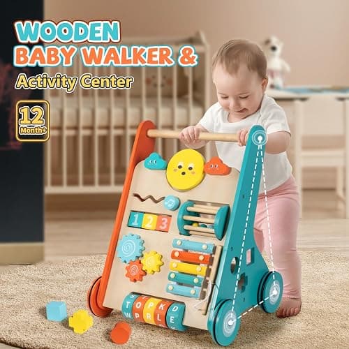 BAUTIA Wooden Baby Walker, Montessori Walker for Babies 6-12 Months, Push Walking Toys for 1 Year Old Learning to Walk thumbnail 6