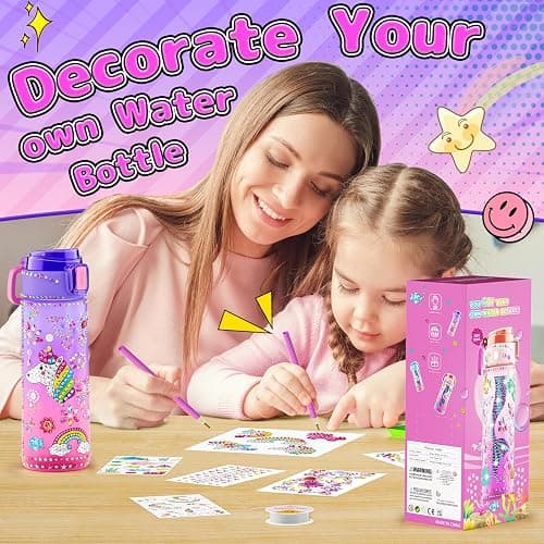 Decorate Your Own Water Bottle Kits for Girls Age 4-12, Unicorn Toys for Girls Age 4-6 Painting Crafts Kit, Clay Beads Bracelet Making Kit, Birthday Gifts Toys for Ages 6-12 (Unicorn) thumbnail 2