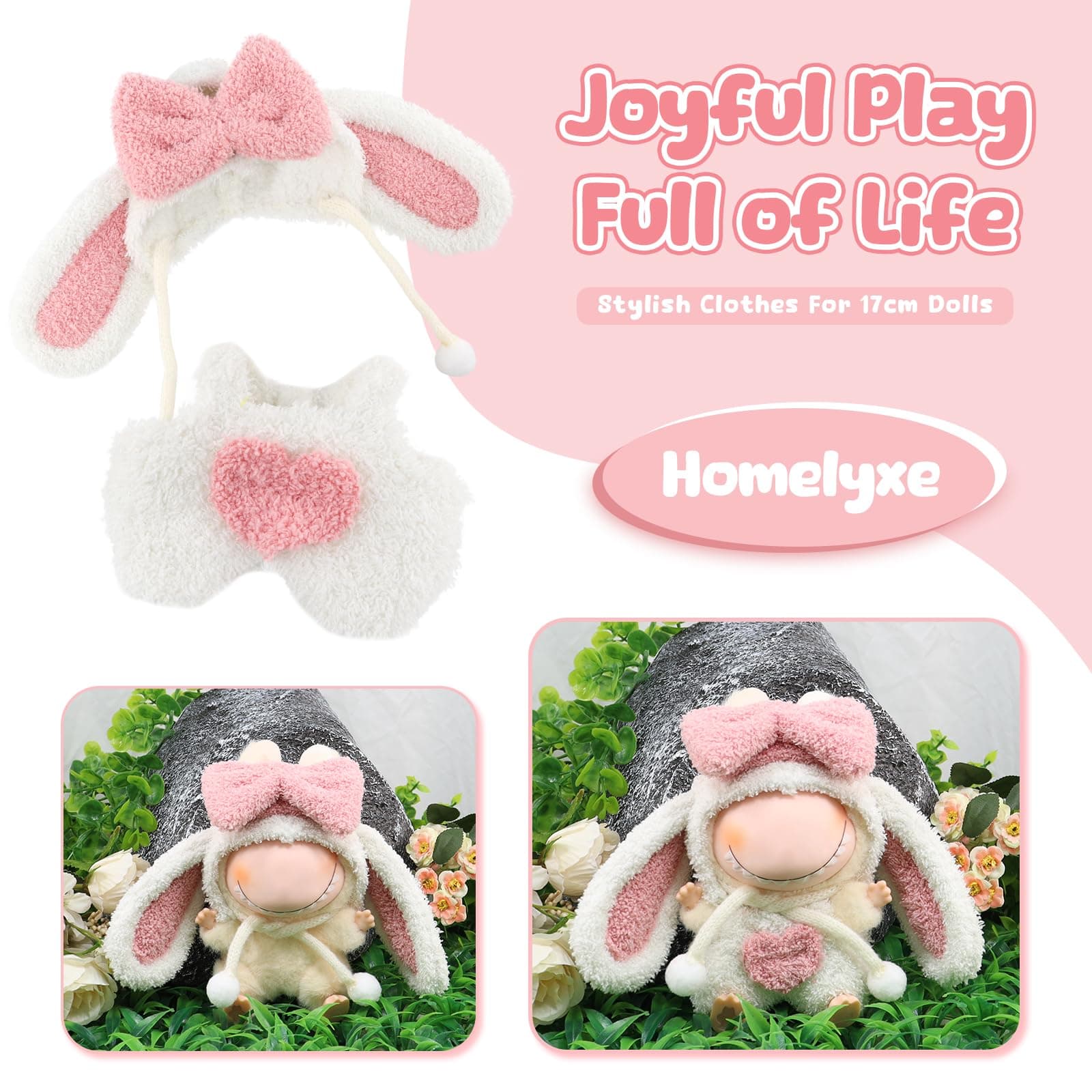 Clothing Accessories 2 Pieces for 17cm Mini Doll Clothes Figure Accessories Set for Cloth Doll, Stuffed Animal Clothes Outfit Christmas and Birthday (Bunny Ears Set) thumbnail 3