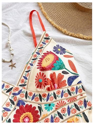 GORGLITTER Women's Floral Print Summer Romper Boho Sleeveless Wide Leg Short Jumpsuits Beach Vacation Cruise Outfits thumbnail 3