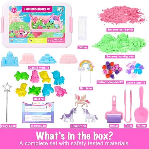Carolart Unicorn Sensory bin, Unicorn Toy for Kids,Castle Moulds, Sand Art kit for Boys and Girl, Sensory Sand for Toddlers 3+……… thumbnail 3