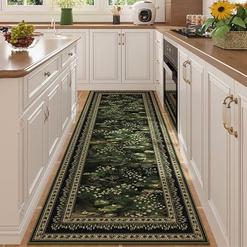 Rugcomf Runner Rug Impressionist-Style Vintage Kitchen Rugs Non Slip Washable Soft Carpet Runner for Kitchen Laundry Bedroom Bathroom, Green - Image 1