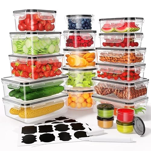 40 PCS Food Storage Containers with Lids Airtight (20 Containers & 20 Lids), Leak proof Meal Prep Container Set for Kitchen Storage, BPA-free, PVC-free Plastic, Microwave/Dishwasher Safe, Labels & Pen - Image 1