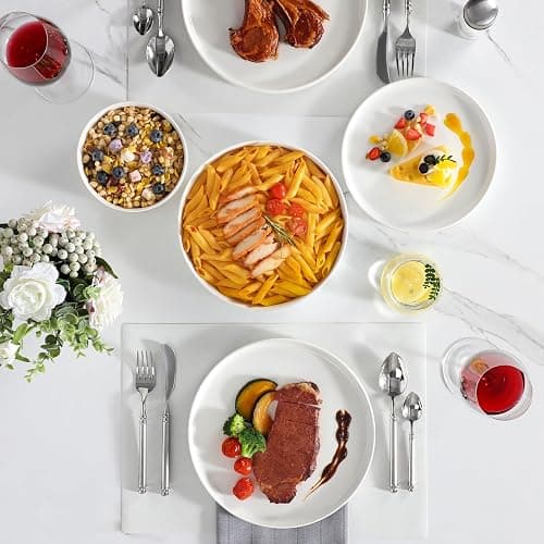 MALACASA 24 Pieces Porcelain Dinnerware Set, Modern White Dish Set for 6, Premium Serving Plates and Bowls Sets, Chip and Scratch Resistant Dishware Sets Kitchen Dishes Dining Ware Set, Series LEAH - Ivory White - 24 Piece (Service for 6) thumbnail 7