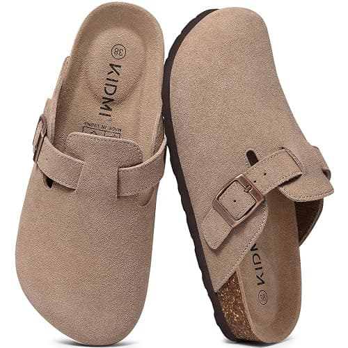 KIDMI Genuine Suede Clogs for Women Men Cork Footbed Mules Potato Shoes | Arch Support, Comfortable, Leather Slip On, Fall, Casual, Indoor Outdoor, Non-slip Rubber Sole, Adjustable Metal Buckle - Image 1