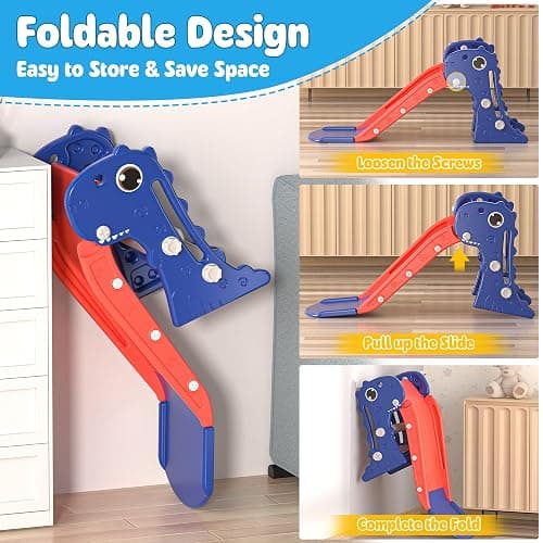 Nyeekoy 3 in 1 Toddler Slide, Kids Slide Climber Playset with Basketball Hoop, Indoor and Outdoor Playground for Kids, Folding Design Freestanding Baby Slide, Easy Assembly - Blue thumbnail 7