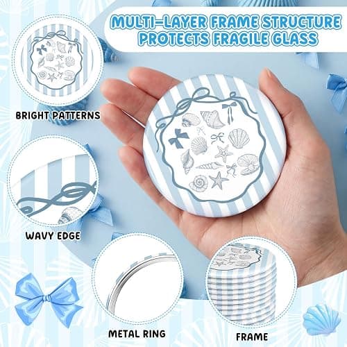 Wenqik 12 Pcs Shells Compact Mirrors, Beach Round Pocket Mirror Bulk, Mini Makeup Mirrors, Handheld Portable Mirror Gift for Women Girls Night Party Disco Party Favors Purse Travel thumbnail 4