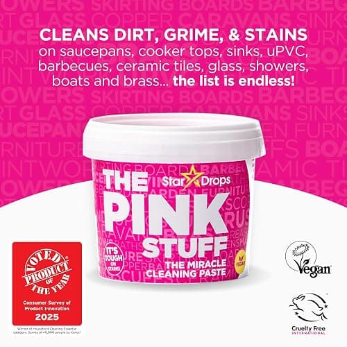 Stardrops The Pink Stuff Cleaning Paste 500g, Multi Purpose Cleaner for Kitchen, Bathroom, Tiles, Glass, Shower, Oven, Sink, Stainless Steel, Removes Grease, Grime & Stains thumbnail 14
