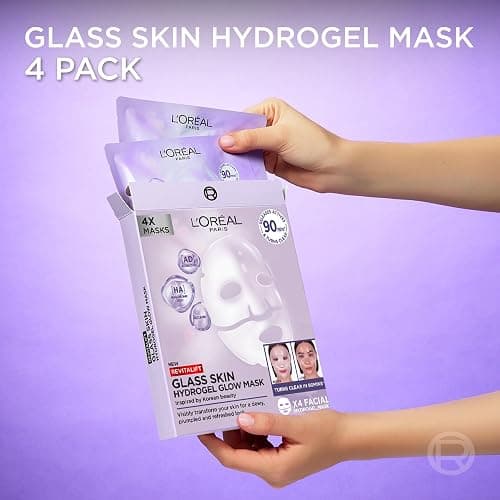 L'Oreal Paris Glass Skin Korean Face Mask 4 Pcs, Revitalift Filler Hydrogel Glow Mask, Korean Inspired Skincare, Visibly Transform Skin, Dewy, Plumped and Refreshed Look thumbnail 9