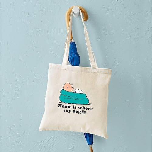 CafePress Snoopy Home Is Where My Dog Is Reusable Beige Canvas Bag | Reusable Natural Beige Canvas Tote Shopping Bag thumbnail 4