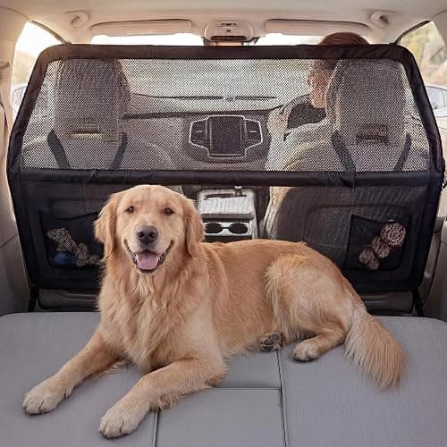 Dog Guard for Car Boot, Heavy Duty Dog Car Barrier with Metal Frame & Transparent Chew-Resistant Net, Wider Coverage Car Dog Guard for SUV, Hatchback & Truck, Back Seat & Cargo Divider 142x81cm - Image 1