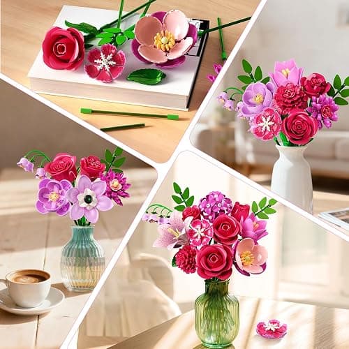 CUBIMANA Flowers Bouquet Building Set with Light - 21 Rose Red Botanical Collection Building Block Set for Adults, 832 PCS Flower Plant Kit for Home Decor, for Her Women Girls Kids 12+ thumbnail 6