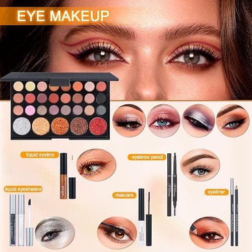 Professional Make up Kit,Makeup kit For Girls, Makeup Set For Women Eyeshadow Palettes, Lip Colors, Makeup brush set,Makeup bag (Pink) thumbnail 3