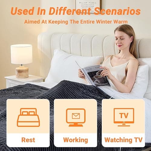 Qieryun Heated Blanket Electric Throw, Soft Flannel Heating Blanket with 8 Hours Auto Off 10 Fast Heating Levels Machine Washable Sherpa Heated Blanket with Overheating Protection thumbnail 5
