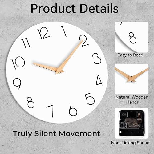 cicininc Wall Clock, White Silent Non-Ticking, Decorative Battery Operated Wall Clocks for Bedroom, Kitchen, Home, Office, School, Hotel (8 Inch) thumbnail 7