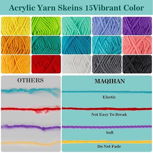 MAQIHAN 15x20g Acrylic Yarn for Crocheting - Soft Knitting Yarn for Crafts | Multicolor Bulk Yarn Skeins for Handicraft, Ideal for Crochet & Knitting Beginners, Adults, Handmade Crafts Essentials thumbnail 6