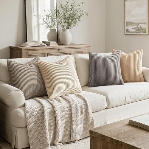 MIULEE Boho Farmhouse Neutral Cream Throw Pillow Covers 18x18 Inch Set of 4 Mordern Nordic Cushion Covers Soft Corduroy Spring Home Decor for Couch Bed Sofa Living Room thumbnail 2