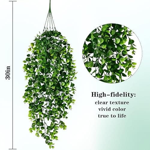 Waipfaru 4Pcs Fake Hanging Plants 2.7ft Fake Plants Eucalyptus Leaves UV Resistant Fake Vines Ivy Artificial Plants Outdoor Faux Plants Indoor Bedroom Living Room Boho Wall Porch Shelf Decor thumbnail 3