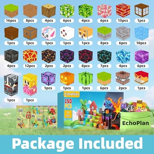 EchoPlan 150PCS Magnetic Blocks, Magnetic Building Blocks, STEM Constructions Magnet Blocks for Boys Girls Age 3 4 5 6 7 8 9 10, Sensory Stacking Toy Christmas Birthday Gifts for Kids, 1" Large Size thumbnail 4