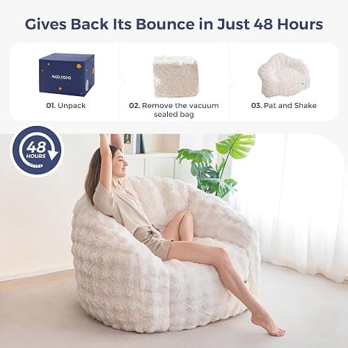 MAXYOYO Giant Bean Bag Chair for Adults, Stuffed Shell-Shaped Large Bean Bag Couch, Cozy Living Room Chair with Filler, Floor Sofa Lazy Sofa for Bedroom Living Room, Beige thumbnail 8
