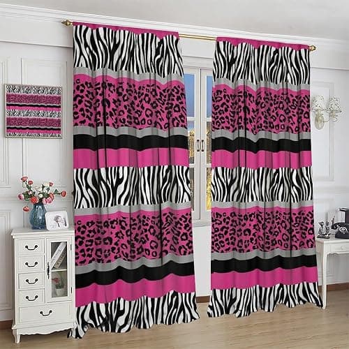 XBDDZSW Leopard Zebra Curtain,Wild Animals Skin Red Black Geometric Romantic Pink Abstract Pattern Printing Bedroom Living Room Rod Pocket Window Drapes 2 Panels W42xl45 Inch Decor thumbnail 4
