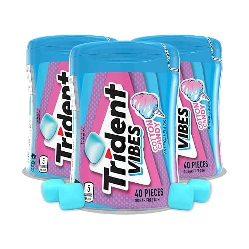 Trident Vibes Cotton Candy Sugar Free Chewing Gum, 40 Piece Bottle (Pack of 3) - Image 1
