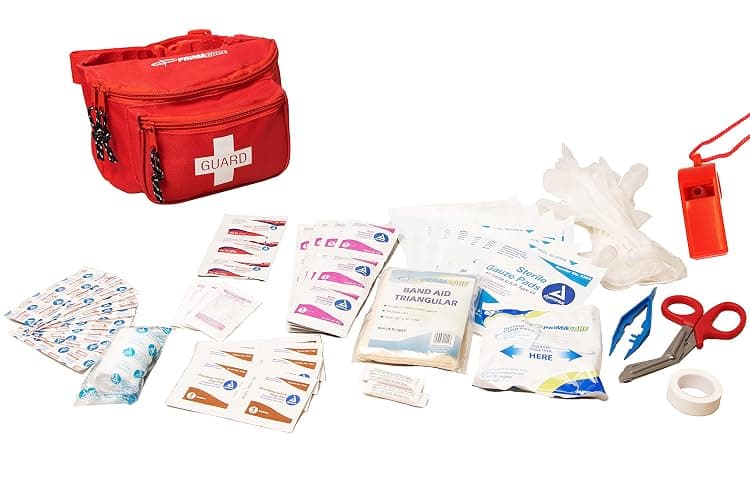 Primacare KB-8005 First Aid Fanny Pack, 8x2x6 Stocked with 75 Pieces Emergency Medical Supplies, Lifeguard Waist Travel Bag with 3 Pockets, Red thumbnail 3