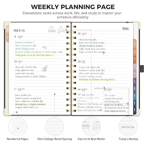 RETTACY 2026 Planner, Weekly and Monthly, Medium Size (5.7" x 8.3"), Jan - Dec 2026, Agenda, Calendar, 12 Month Tabs, Hardcover, 100 GSM Thick Paper, Spiral-bound (Black) thumbnail 3
