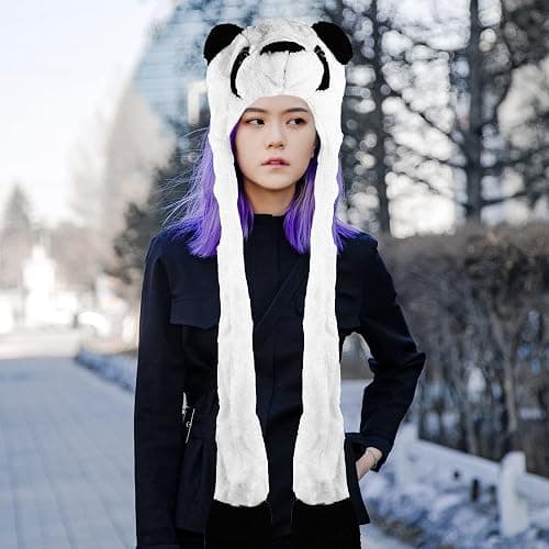 Super Z Outlet Panda Bear Plush Animal Winter Ski Hat Beanie Aviator Style Winter (Long) White thumbnail 4