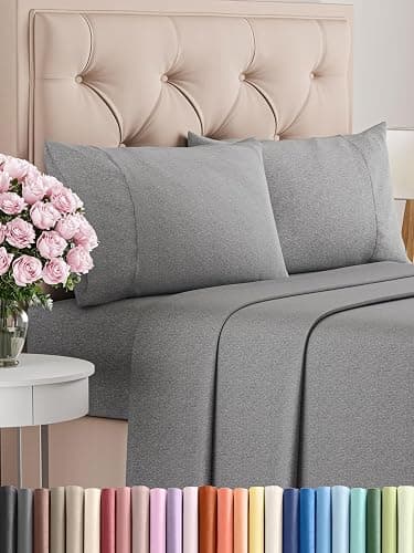 Queen Size 4 Piece Sheet Set - Comfy Breathable & Cooling Bed Sheets Set - Hotel Luxury Bedding for Women, Men, Kids, Teens, Boys & Girls - Deep Pockets, Soft & Wrinkle Free - Grey (Heathered Sheets) | Queen Size, 4 Piece, Hotel Luxury, Grey, Heathered Sheets - Image 1